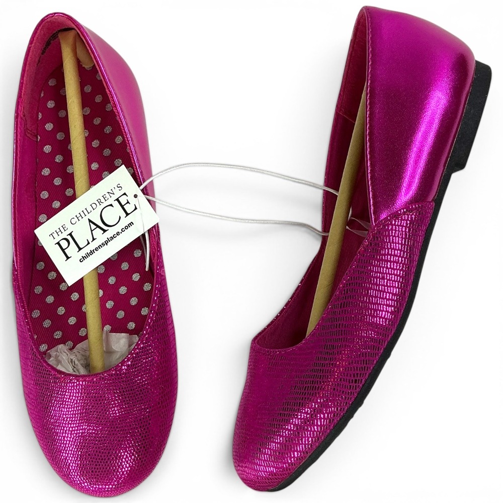 The Children's Place Pink Ballet Flats Youth Size 2 Metallic Fiesta Pink Sparkle
